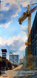Plein air oil painting of Woolloomooloo Fingerwharf during redevelopment by artist Jane Bennett